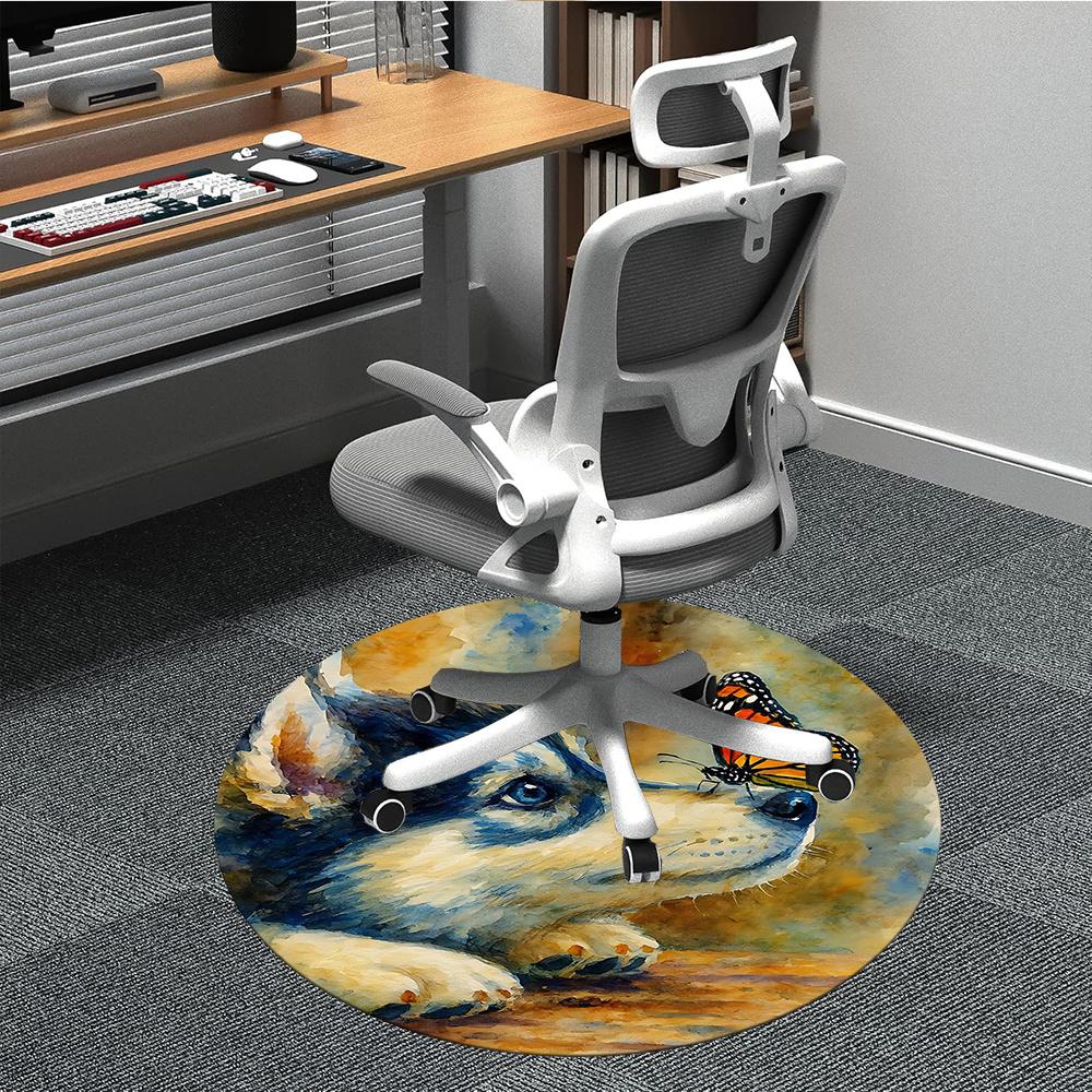 

1PC Canine Butterfly Dog Office Round Area Rug, Indoor Mat Suitable ForOffice, Under Office Chairs Bedroom Living Room Home Decor, Room Deco g075 80cm by 80cm