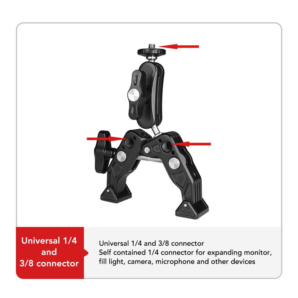 Double Super Clamp Camera Mount Aluminum Alloy Camera Mount Ball Head Clamp Adapter with 1/4 3/8 Inch Interface for Monitor LED Lights