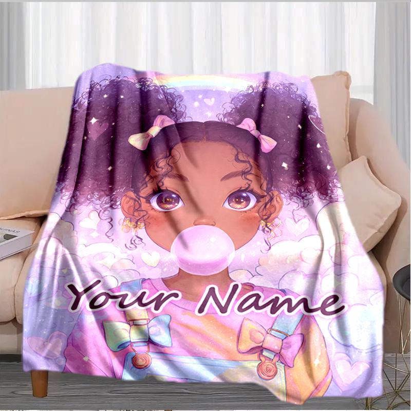 1PC Custom Name Fantasy Bubble Gum Dreams Flannel blankets Patterns Throw Blanket All-Season Soft Gift for Couch, Bed, Camping gifts