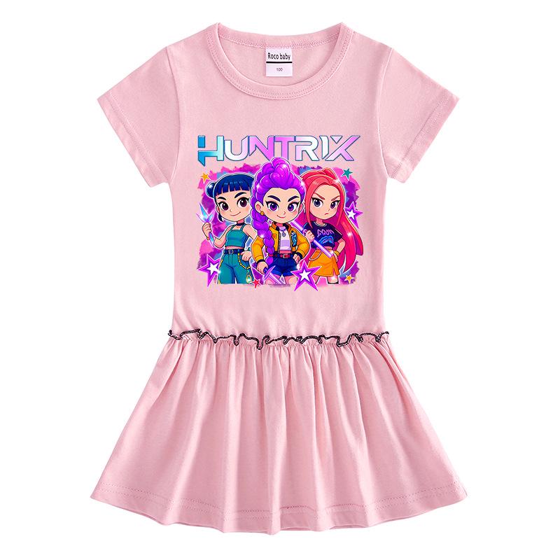Kpop Witcher Girls Pleated Cartoon Dress - Stylish Short-Sleeve Summer Skirt for Children
