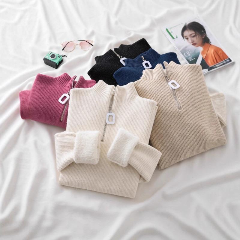 Autumn and Winter Black Semi-turtleneck Bottoming Shirt Women's New Slim-fitting Versatile Long-sleeved Knitted Sweater Top Trendy