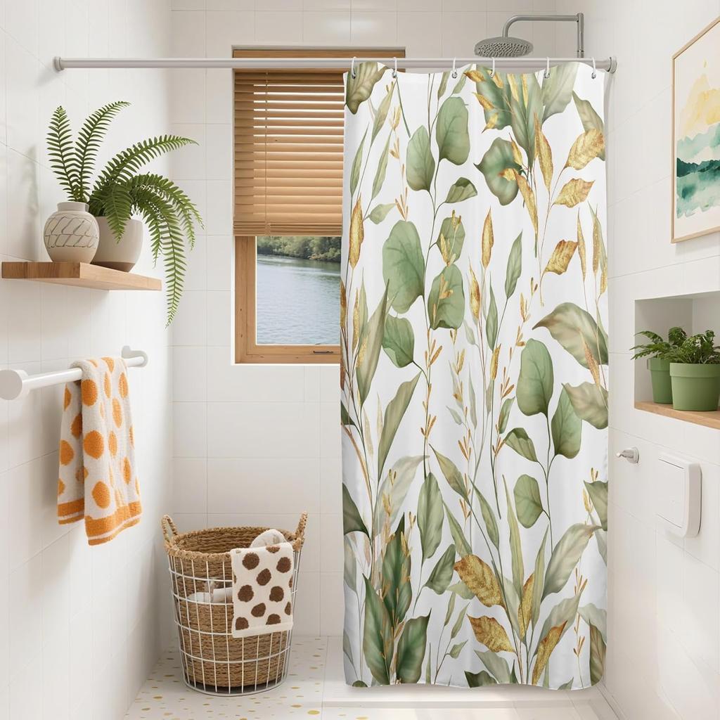 Botanical Stall Shower Curtain, Black and White Plant Herb Flower Floral Small Dorm Bathroom Curtain, Natural Modern Plants Narrow Shower Curtain Set