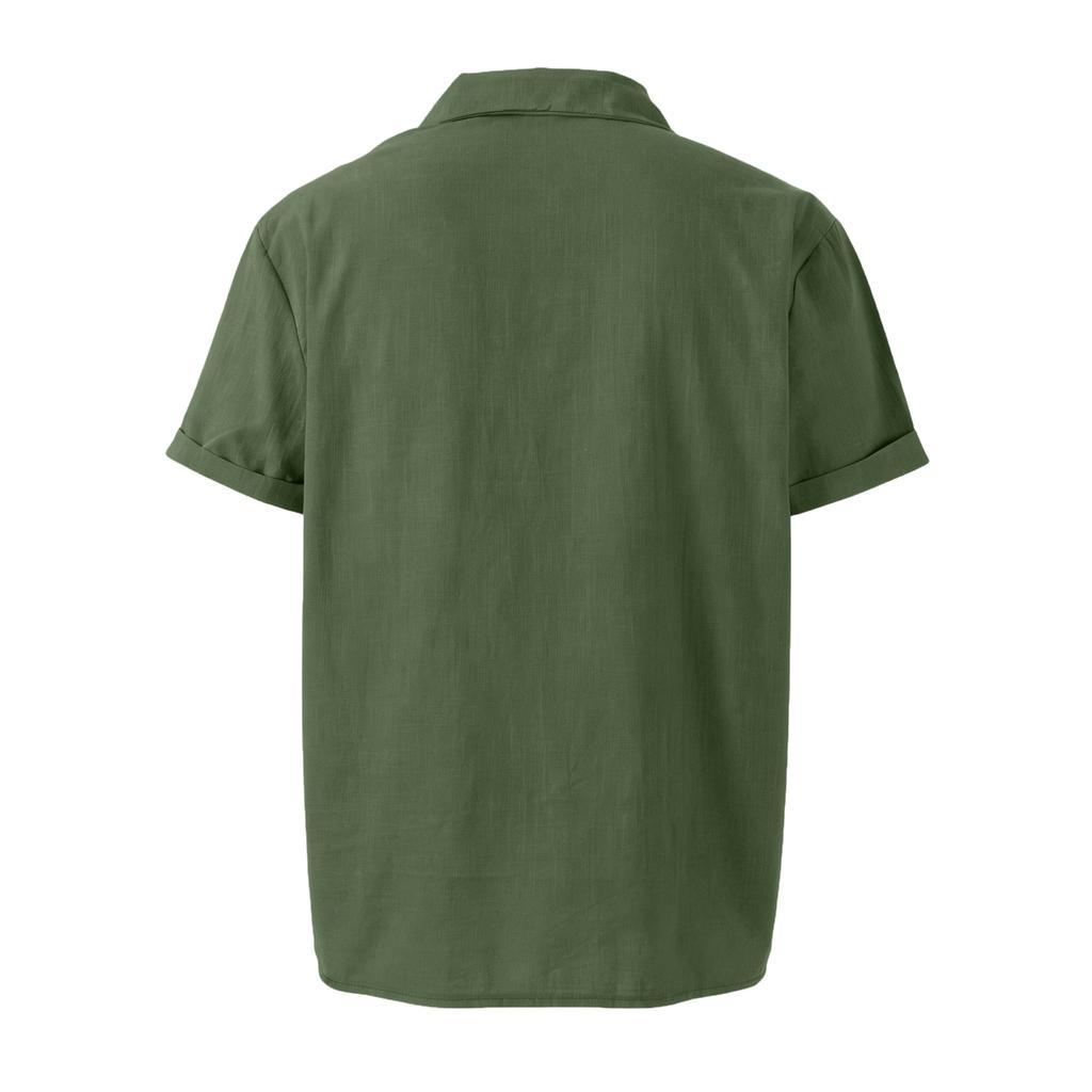 Men's Casual -color Summer - Cotton And Linen Short-sleeved Shirt