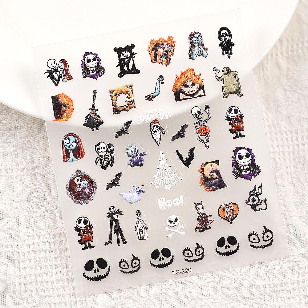 Japanese Party Outfit: Waterproof 5D Christmas Horror Skeleton Jack & Prince Embossed Nail Stickers