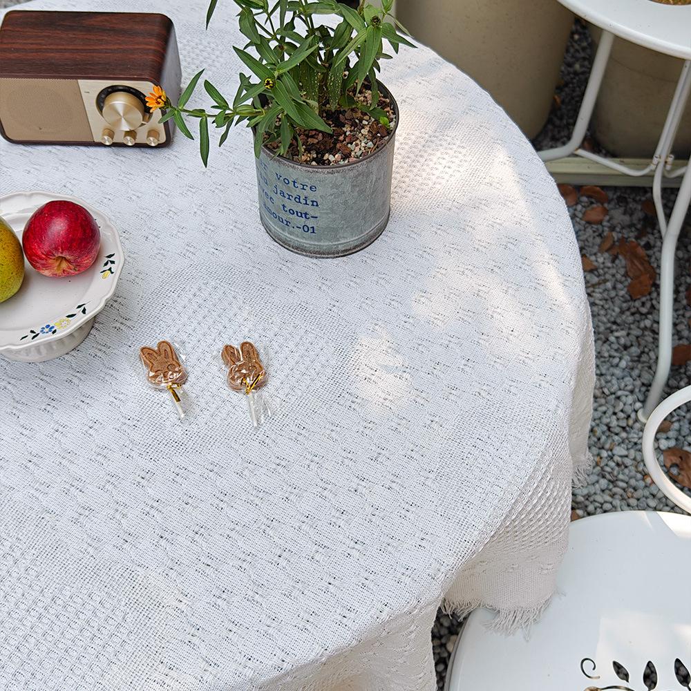 Retro Cotton Yarn Peach Heart Pattern Tablecloth French Simple Romantic Coffee Table Round Table Cover Picnic Cloth Table Cloth