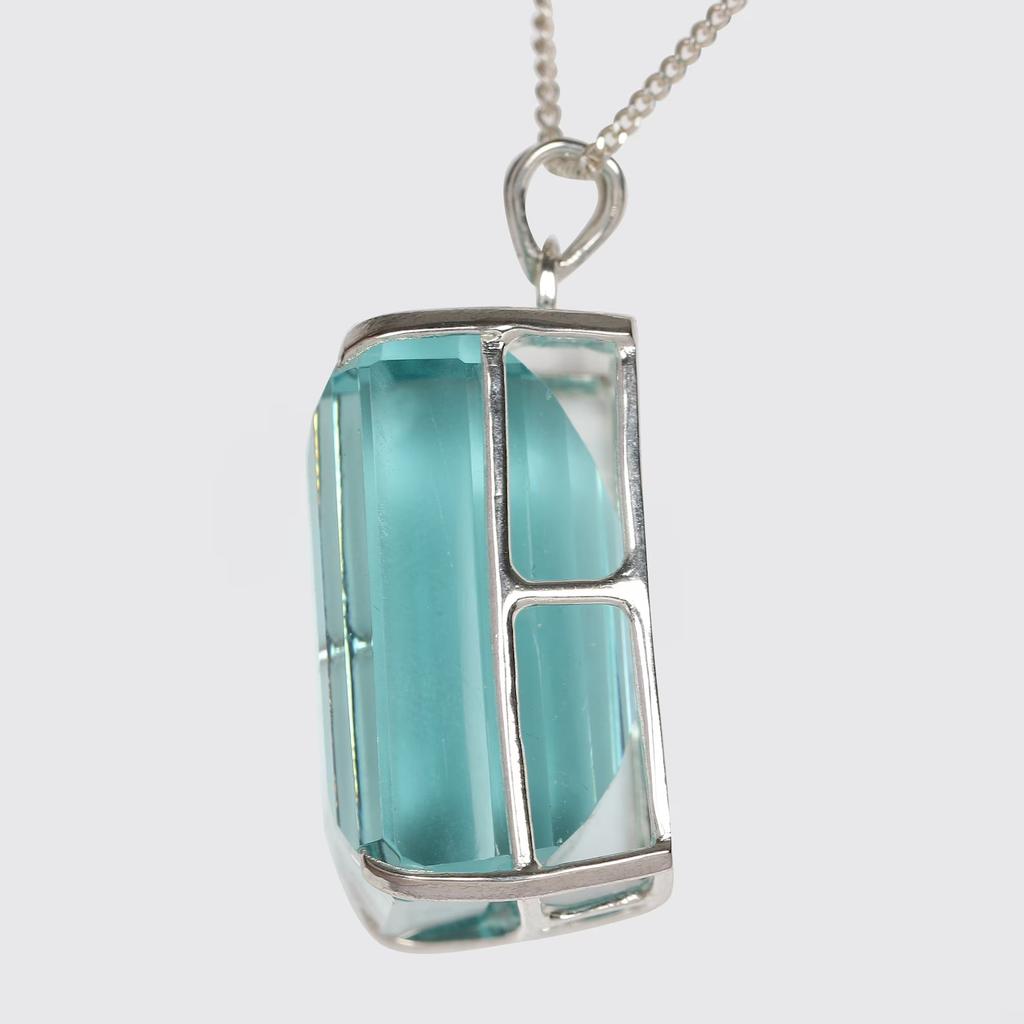 12ct Large Blue Aquamarine Gemstone 925 Sterling Silver Emerald Cut Pendant For Men And Women