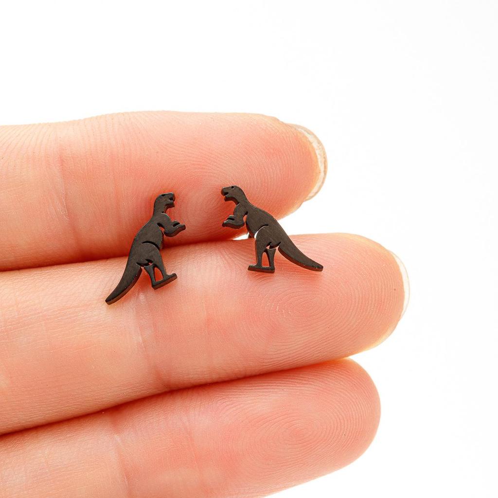 Korean-Style Cute Dinosaur Stud Earrings for Women - Adorable Mini Animal Cartoon Designs In Stainless Steel.
