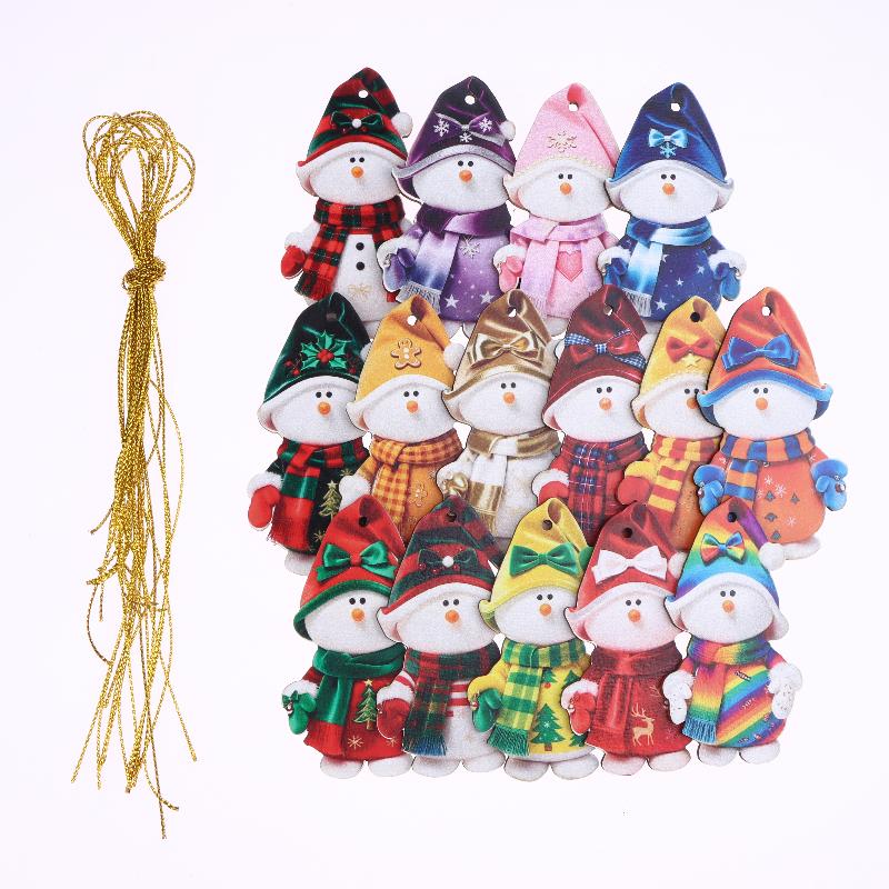

15/30Pcs 2D Colored Snowman Wooden Ornaments Flat Christmas Tree Pendants for Home Car Decor Party Favors Gifts