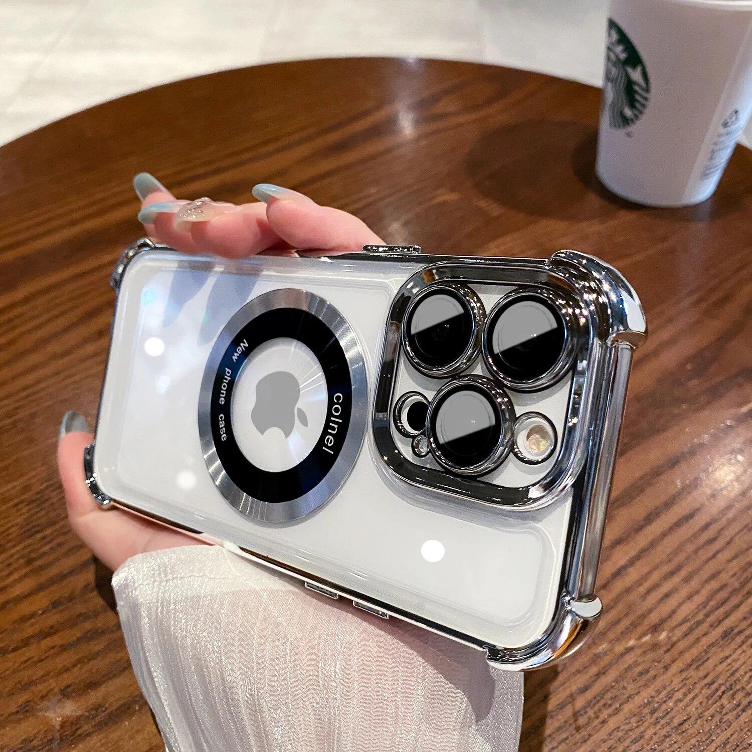 

Роскошный противоударный чехол с прозрачной подушкой безопасности для iPhone 15 14 13 12 11 Pro Max Plus Magsafe, пленка для линз с беспроводной зарядкой For iPhone 15