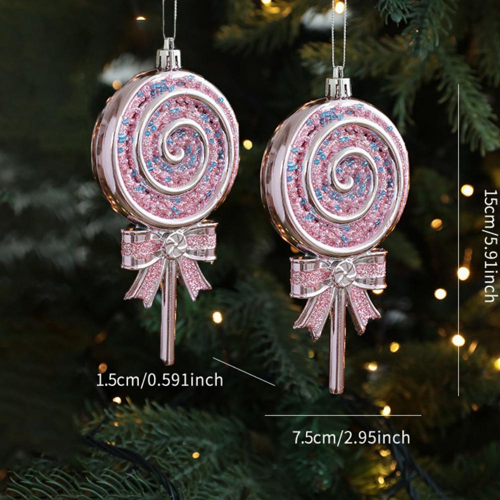 2pcs Shatterproof Pink Christmas Tree Ornaments set with Hanging Loops for Xmas Holiday Party Decorations Plastic Donuts Pendant