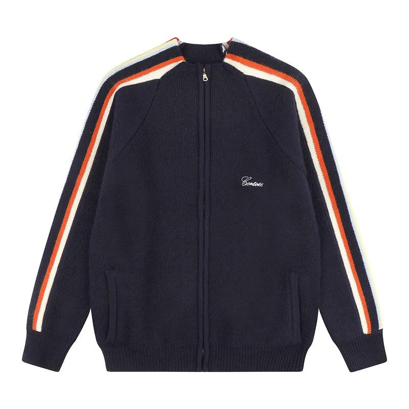 Felpa da uomo in cotone lavorato a maglia con colletto alto e cerniera Streetwear Hip Hop Maglione Vestibilità ampia Blu
