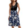 Women's Sleeveless Casual Vacation Loose Swing Geometric Button Midi Dress With Pockets