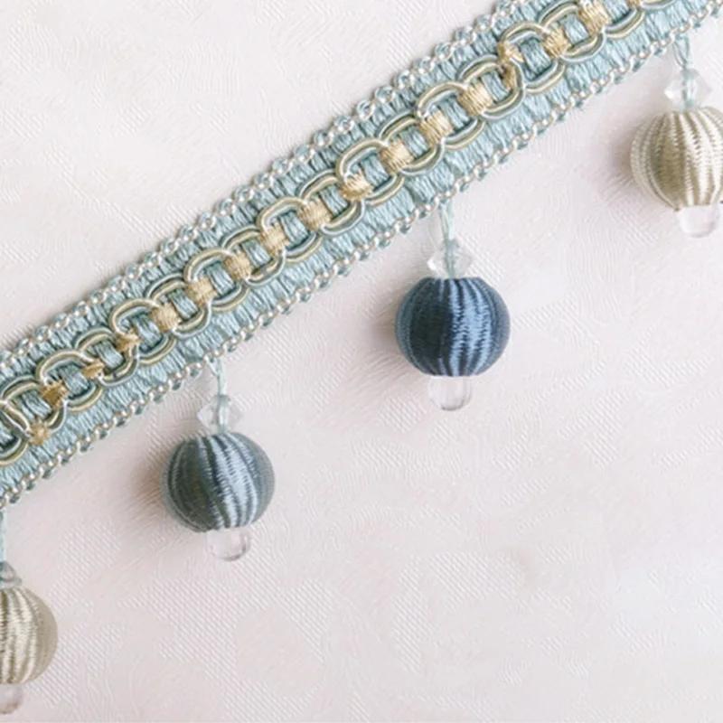 5.5M Curtain Sewing Tassel Fringe Lace Crystal Beads Weave Ball Trim Upholstery Home Decor Elegant Delicate Curtain Accessories