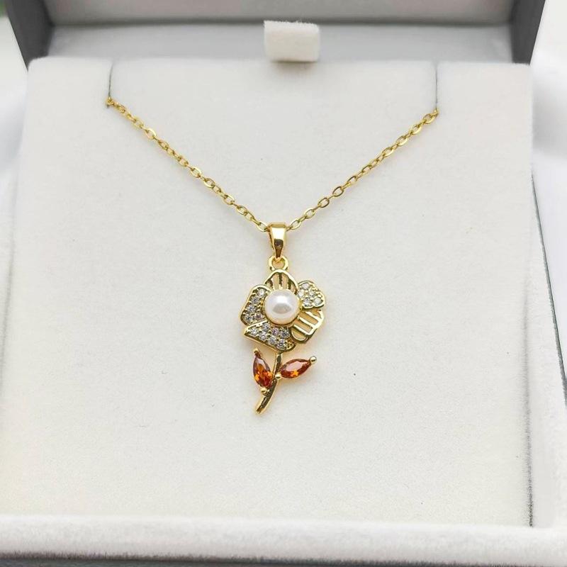 

1 Pcs Fashion Copper Flower Pendant Necklace Women s Steel Collarbone Chain Girls Elegant Minimalist Accessories
