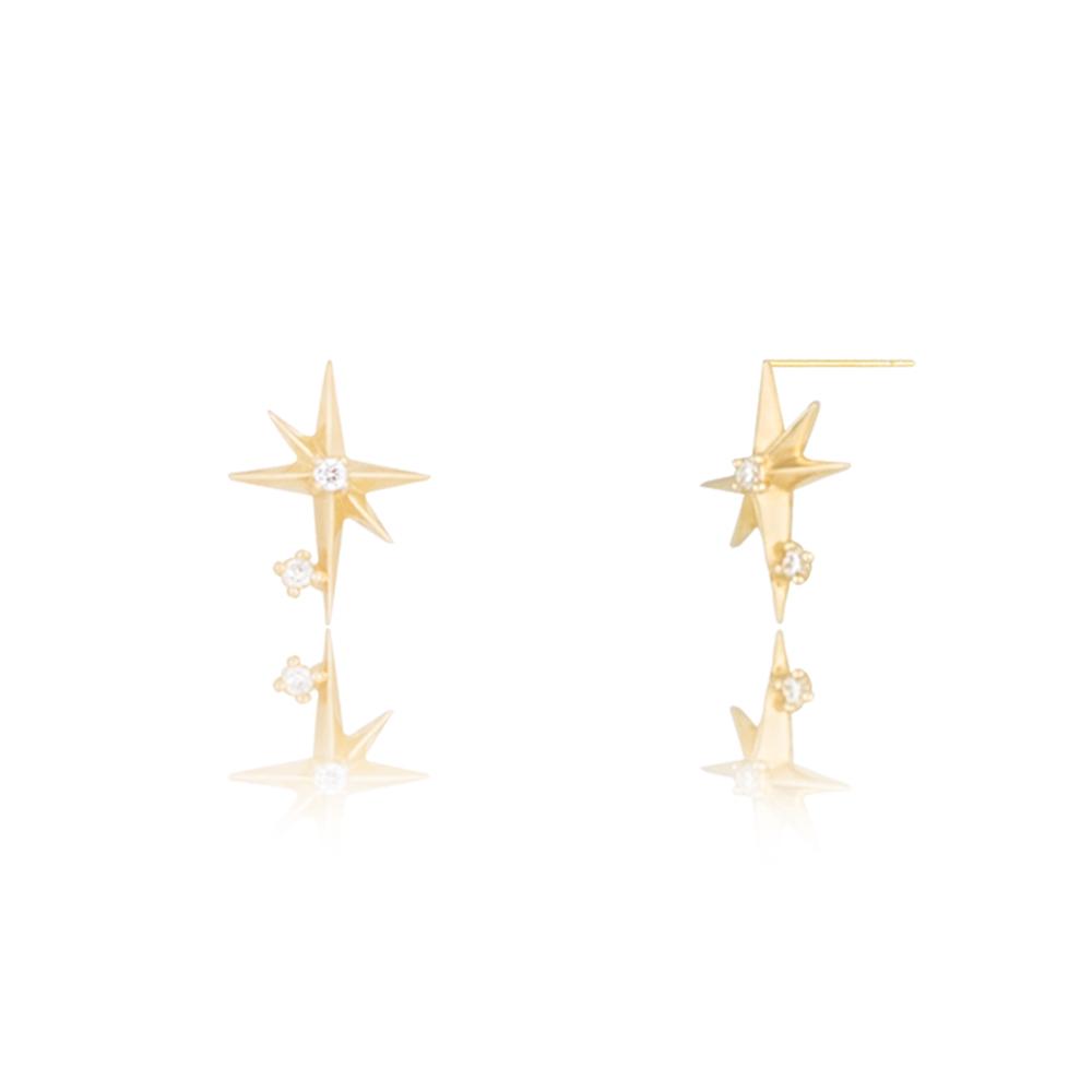 Lunne 14K Shooting Star Cubic Earrings (14K Gold) #Es29