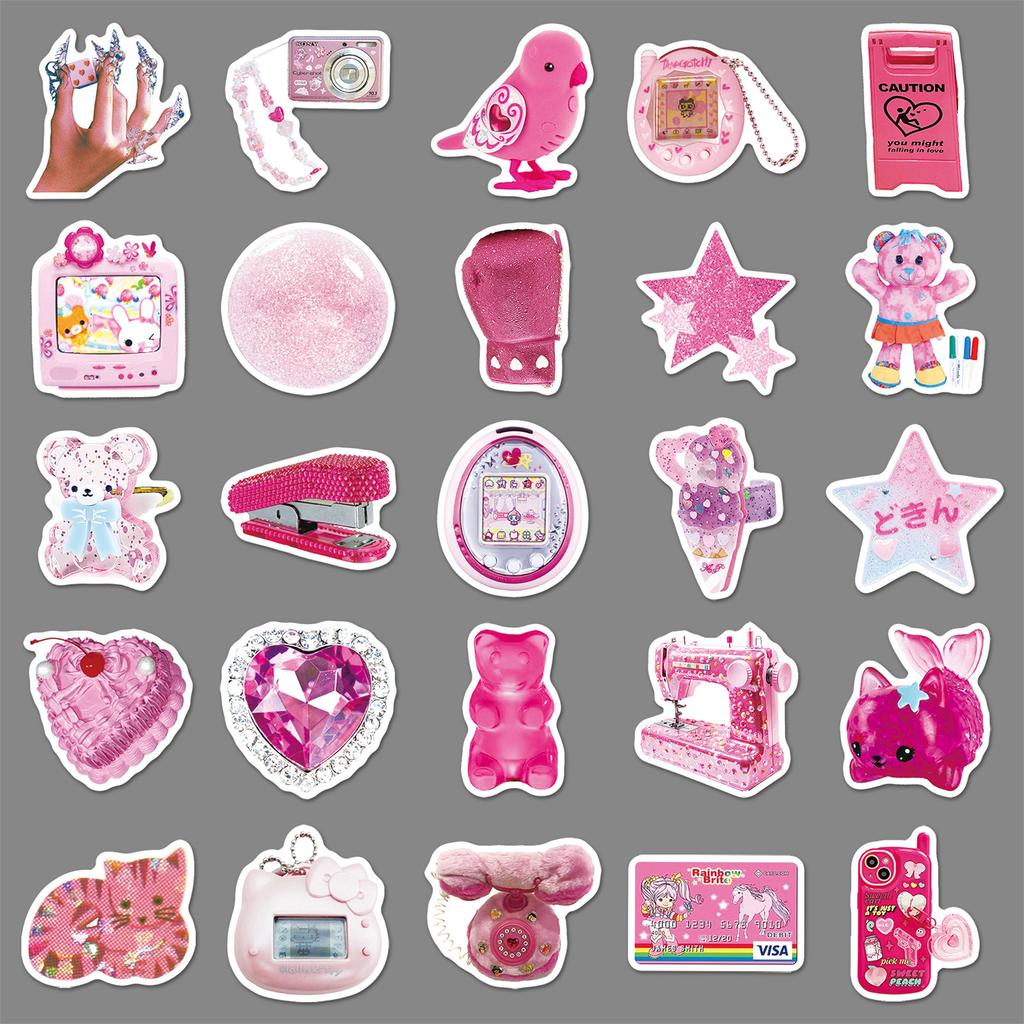 50 Pink Y2K Graffiti Stickers Small Fresh Ins Style Retro Creative Decoration Mobile Phone Water Cup Suitcase Stickers