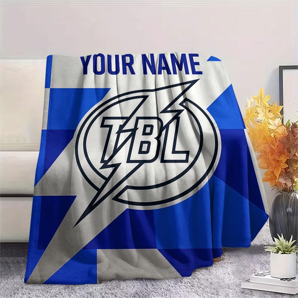 Custom Name,Tampa Bay Lightning Printed Flannel Blanket, soft throw for bedroom sofa, washable, Christmas present, great gift.