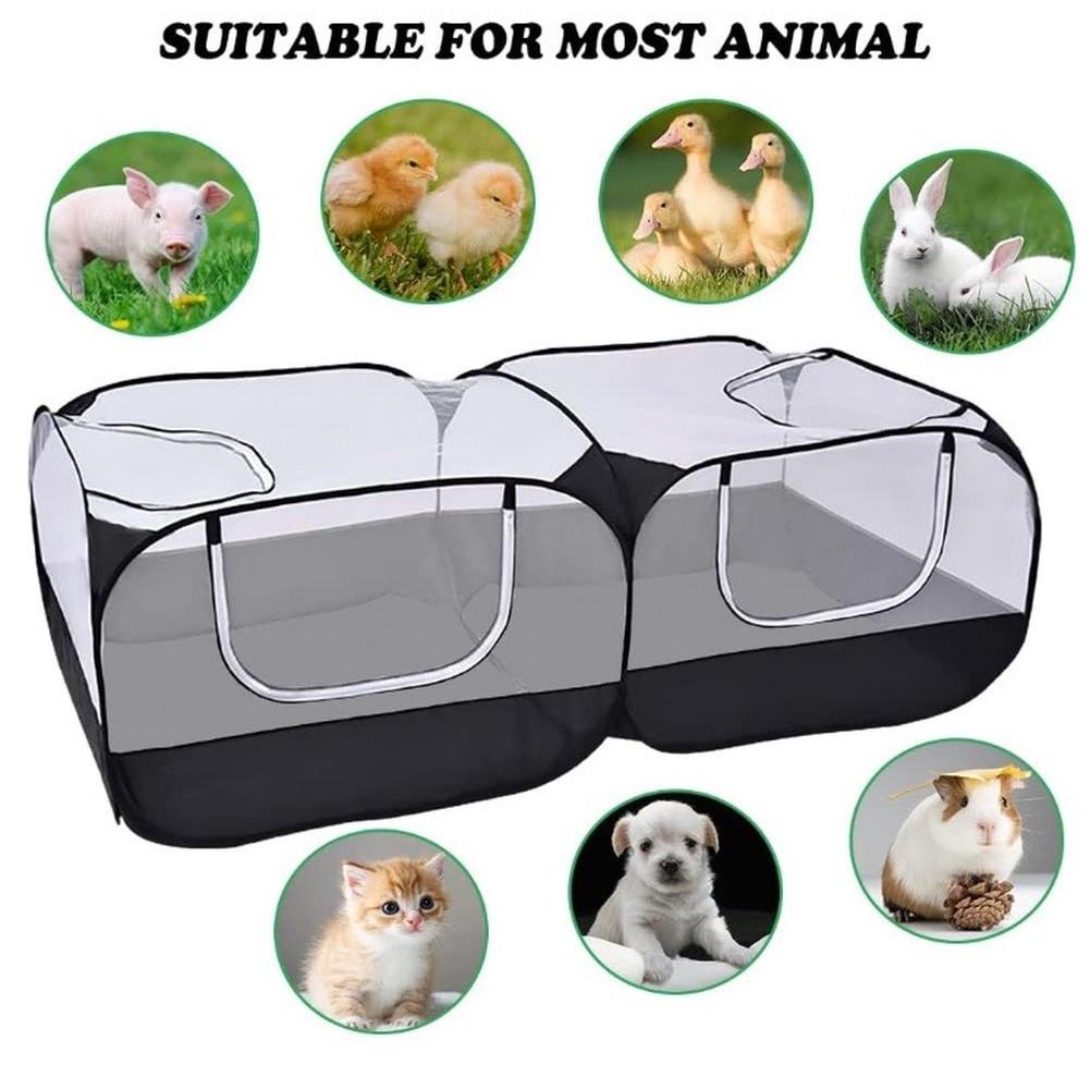 Portable Small Animal Playpen with Mesh Detachable Floor and Compact Fold for Use in Home Yard Travel or Picnics
