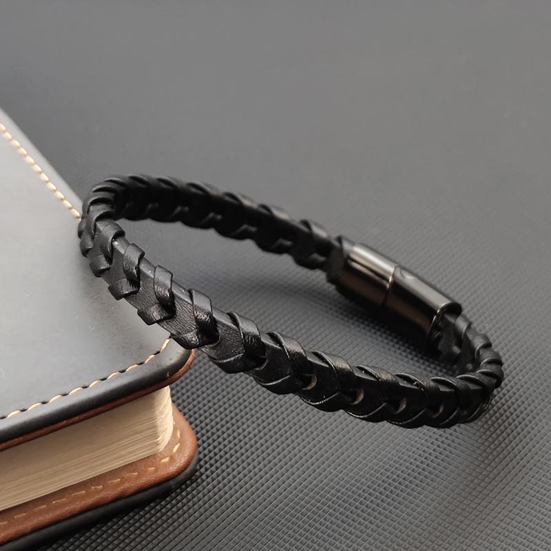 Simple New Style Men's Leather Bracelet Black/Blue/Brown Stainless Steel Buckle Valentine's Day Charm Bangle Gift Jewelry