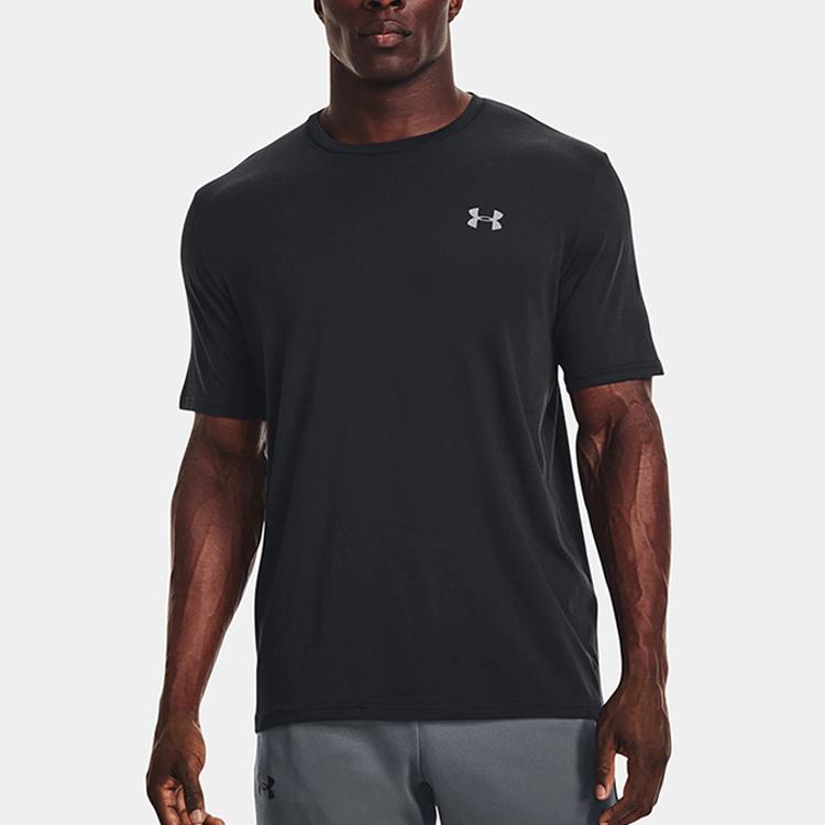Under Armour Solid Crew Neck Sports Breathable Fitted Straight Short Sleeve T-Shirt Men Tops Black 1370951-001