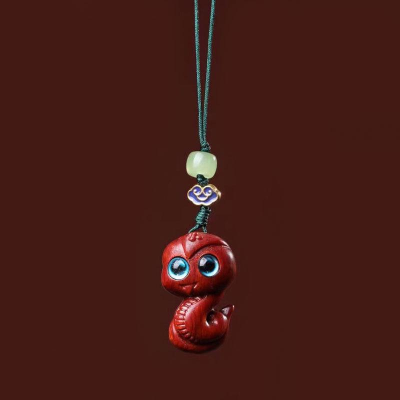 Sandalwood Zodiac Snake Pendant - Cute Phone Charm & Lanyard