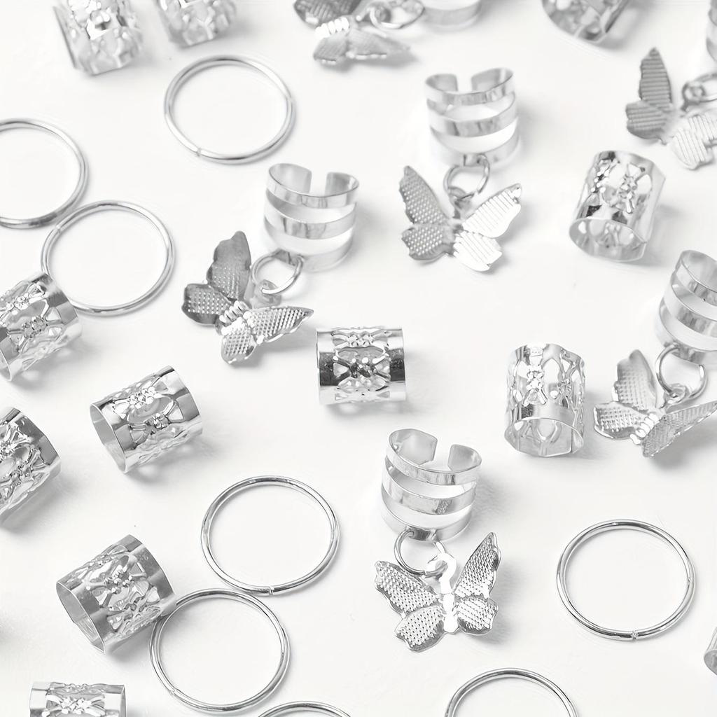 36pcs Butterfly Dreadlock Hair Rings - Stylish and Popular European & American Design