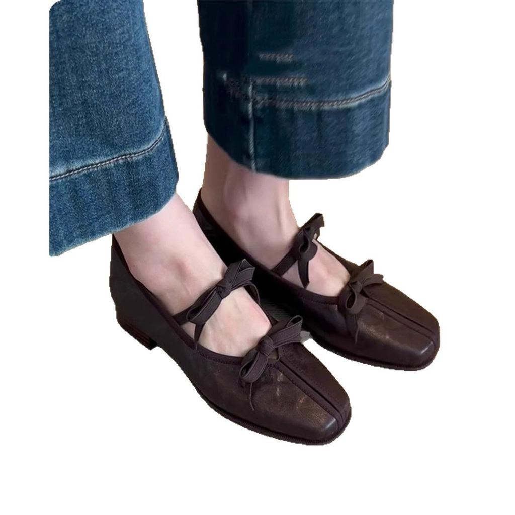 Ładne baleriny konkubiny damskie miękkie podeszwy ze spódniczkami retro buty Mary Jane kokarda płaskie buty