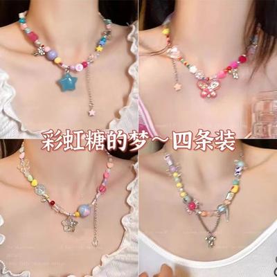Candy Sweetheart Colored Bow Tassel Necklace Women's Niche Design Accessories Sweet Cool Spice Girl Collarbone Chain
