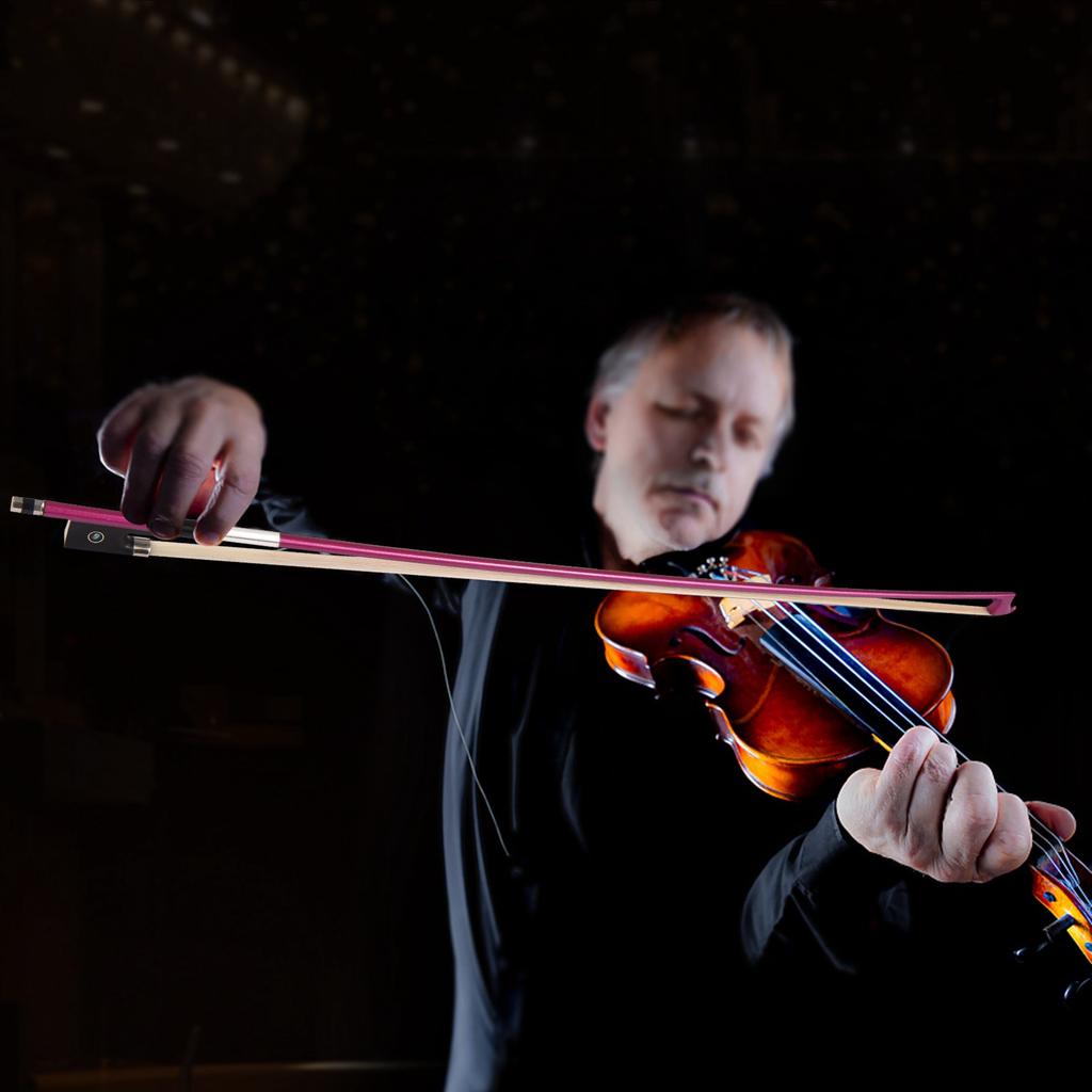 4 4 Violin Fiddle Bow Carbon Fiber Round Stick Ebony Frog White Horsehair Well Balanced Violin Bow