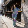 Womens Denim 2-Piece Set Sequin Embroidered Shirt Relaxed Pants 2026 Casual Outfit