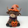 1/2Pcs Halloween Highland Cow Figurine Pumpkin Skull Highland Cattle Statue