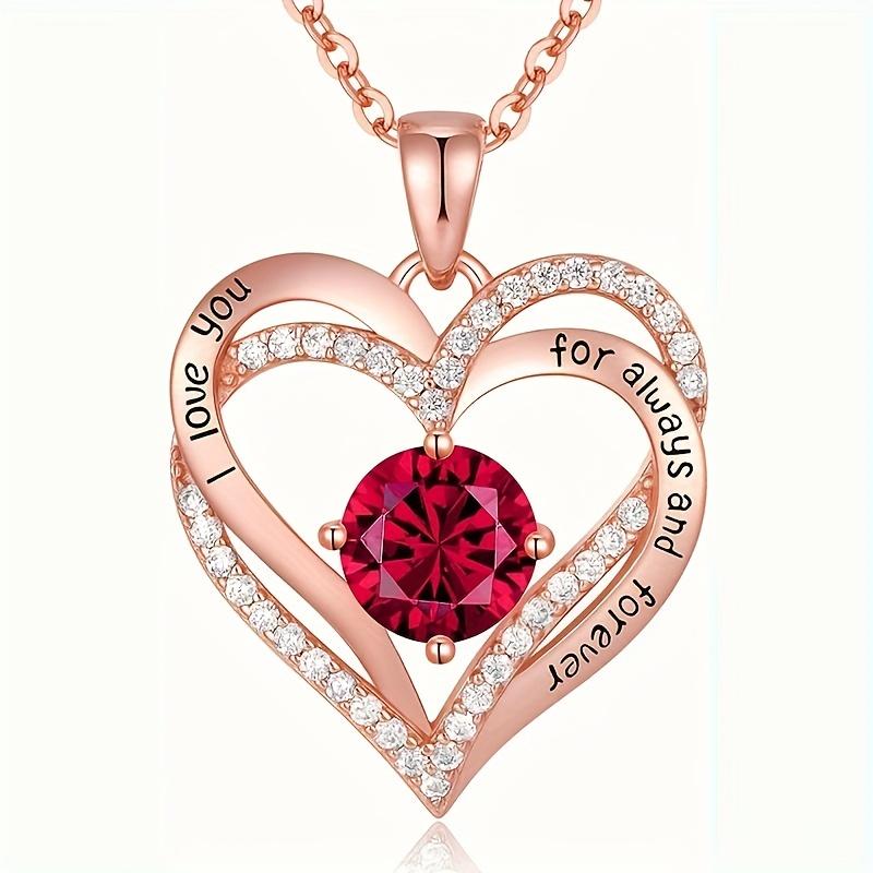 Collane con ciondolo in zircone rosso di lusso con scatola regalo con fiore di rosa per fidanzata, regalo per donne, ti amo, regalo romantico per anniversario, compleanno, matrimonio