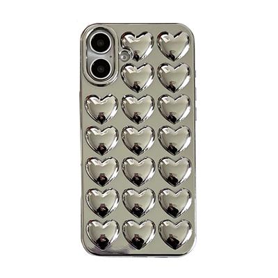 Simple Stylish Silver Love Heart Phone Case For iPhone 17 Air 11   14 15 16 Pro Max Glossy TPU Protective Back Cover