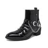 Chelsea Martin Men's High-Top Patent Leather Boots with Pointed Toe, British Style, Zipper, and Height Increasing Feature for Autumn/Winter.