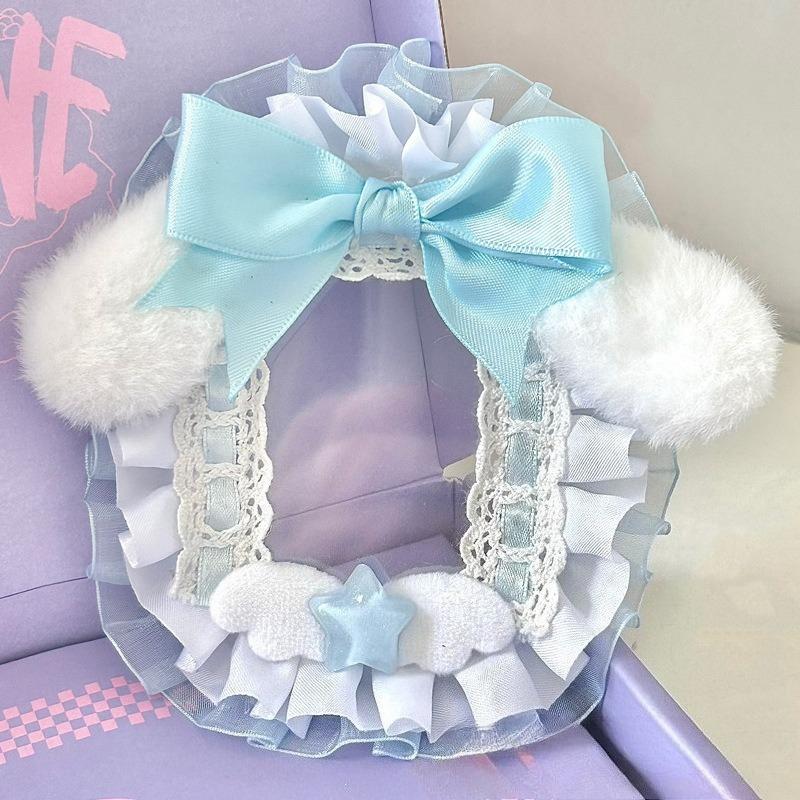 Cute Cat Ears Photocard Frame with Pearl Chain Handmade Lace Kpop Idol Card Holder 3 Inch Card Sleeves for Girls Bag Pendant New