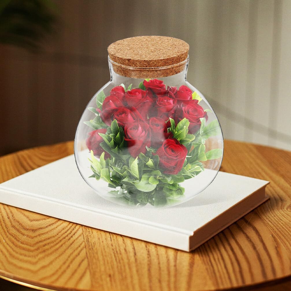 BESPORTBLE Round Glass Jars with Cork, Small Round Glass Dome Clear Cloche Globe Display Bell Jar Round Terrarium for Flower Dollhouse Mini Figure