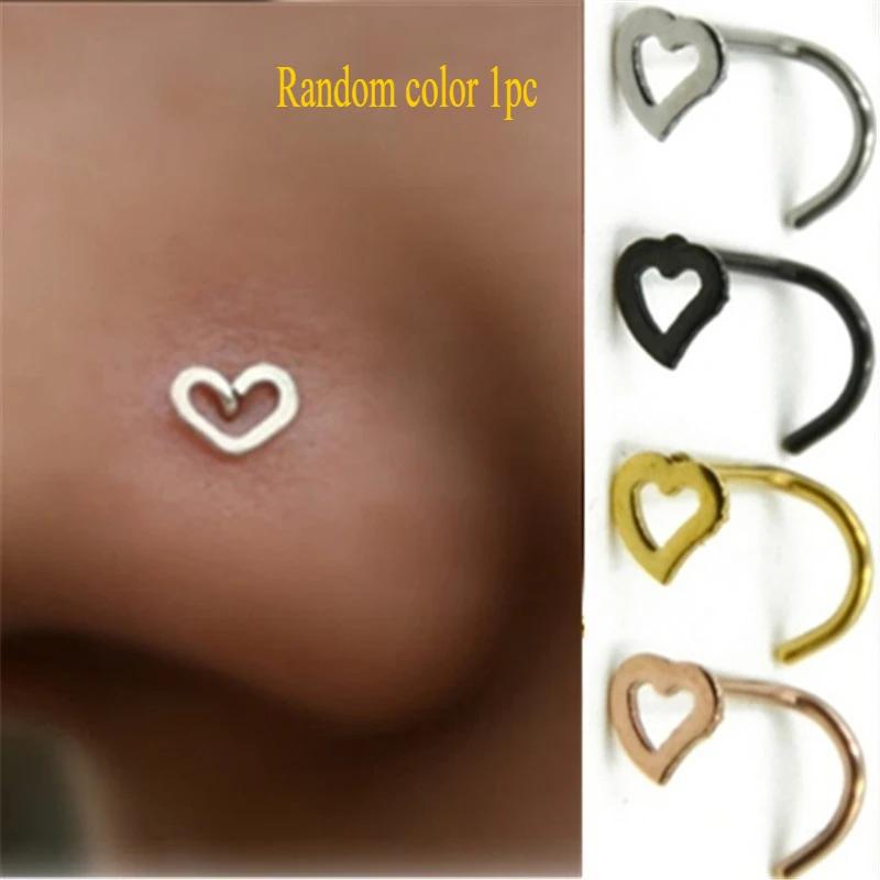 

1 Pcs Sterling Silver Heart Nose Studs Shape Pins Rings Womens Jewerly Accessories Creative Gifts Decoration Supplies Random color 1pc