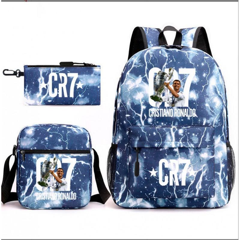 Set Zaino Scolastico Cristiano Ronaldo per Bambini Ragazzi Ragazze 15L Tessuto Oxford Borsa a Doppia Tracolla con Spallacci Imbottiti Traspiranti