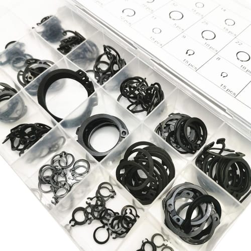 Set of 225 18 Types of M6-M32 C-Shaped Snap Rings, External Locking Snaps, Circlips, Retaining Clips, Kit for Fixing Parts, Replacement, and Repair, B