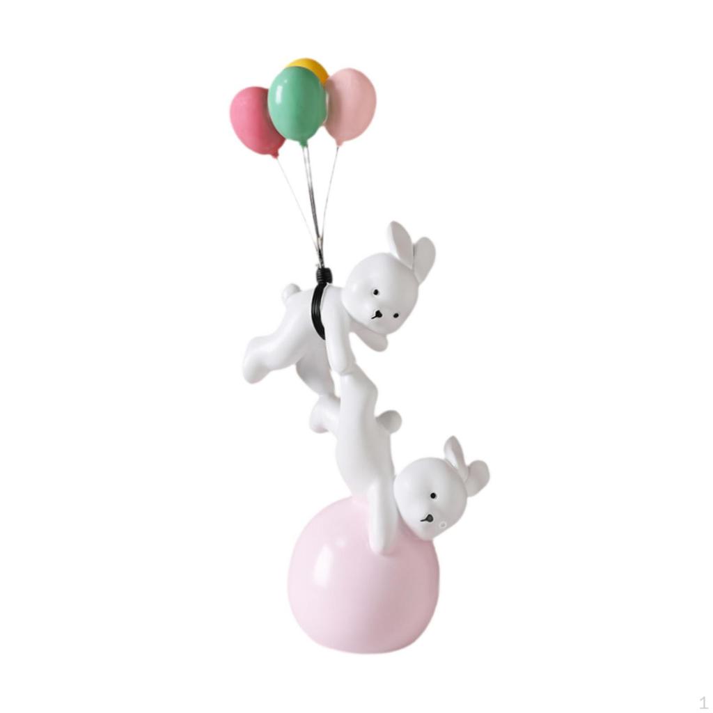 Balloon Bunny Figurine Flying Figure Sculpture Statue for Shelf Home Office