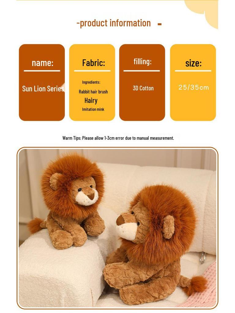 Pelúcia Leão Solar: Simulação de Zoológico Boneco Leãozinho para Crianças