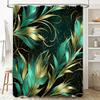 Green Gold Shower Curtain Luxurious Feather Pattern Decorative Fabric Bath Accessories Modern Bathroom Home Improvement Decorati
