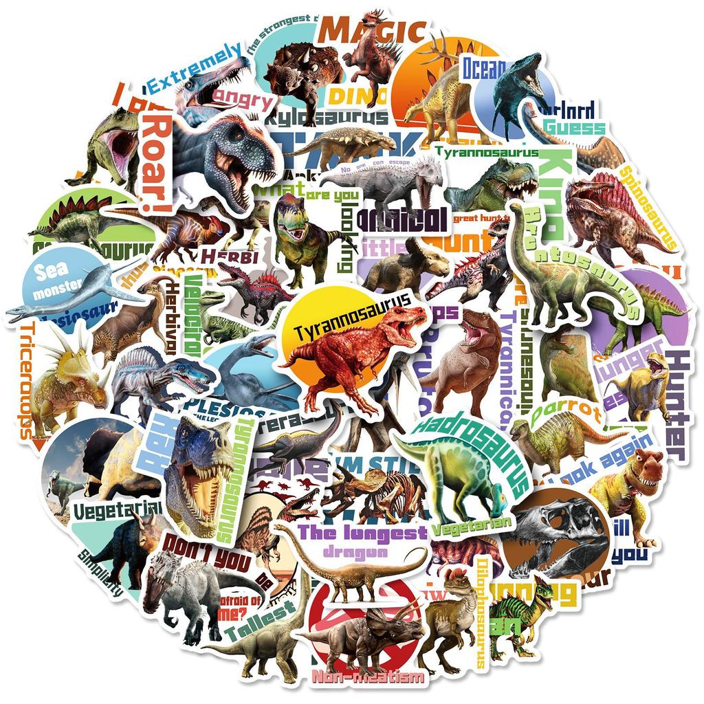 50 Realistic Dinosaur Graffiti Stickers Dinosaur Plus Text Creative Decoration Hand Account Skateboard Notebook Stickers