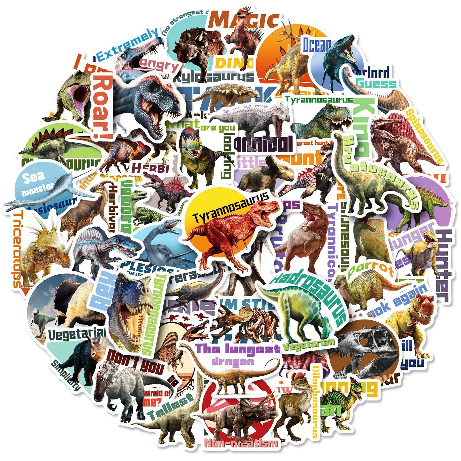 

50 Realistic Dinosaur Graffiti Stickers Dinosaur Plus Text Creative Decoration Hand Account Skateboard Notebook Stickers