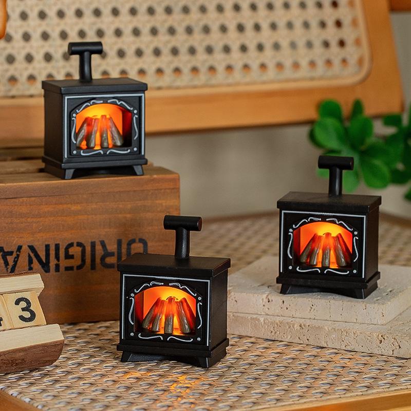 Miniature Miniature Simulation Fireplace Lamp Dollhouse Decoration Item Electronic Candle Lamp
