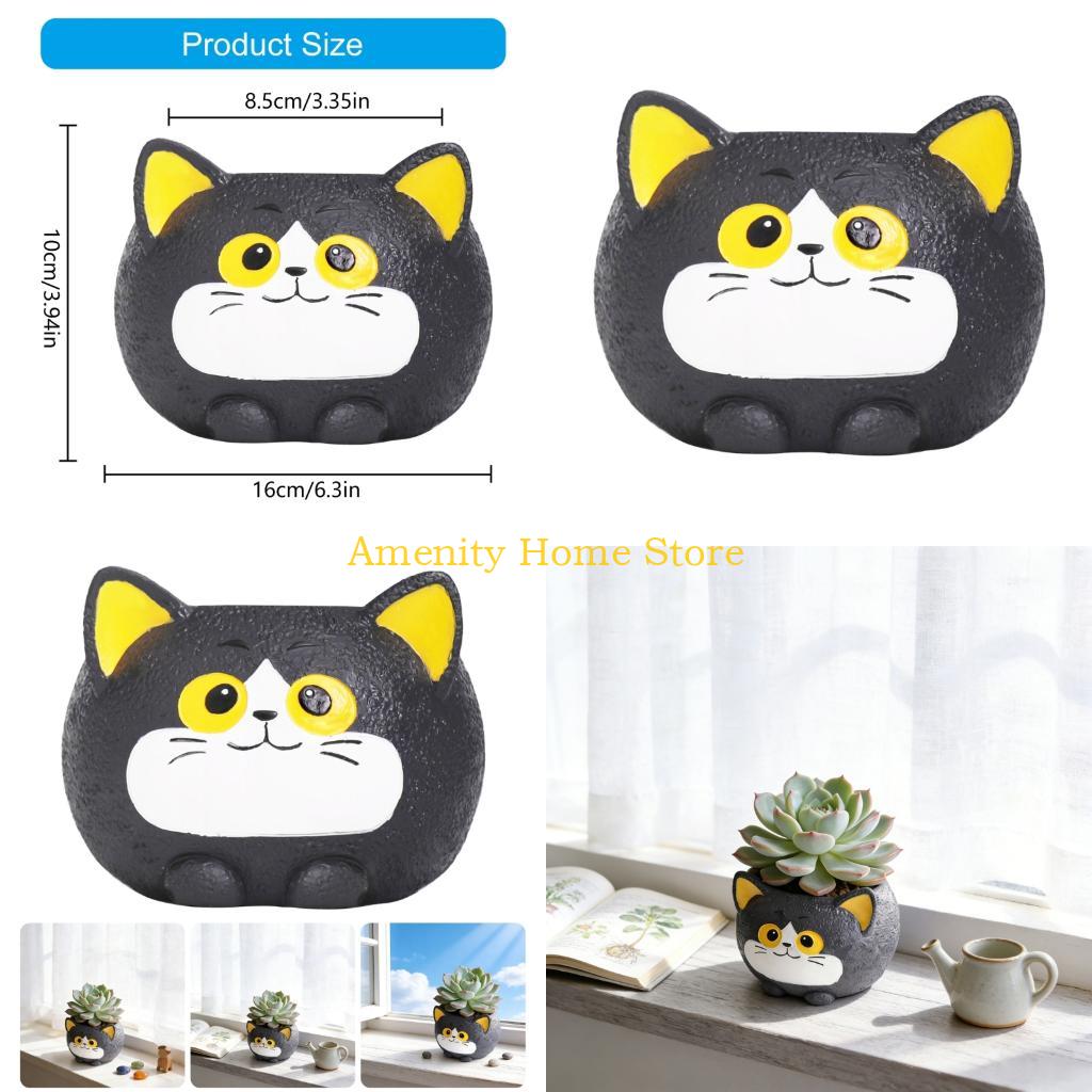 

F26C Resin Black Cats Flower Holder Vase For Cactus Succulents Arrangements Planter Home Office Decoration With Drain Hole CN