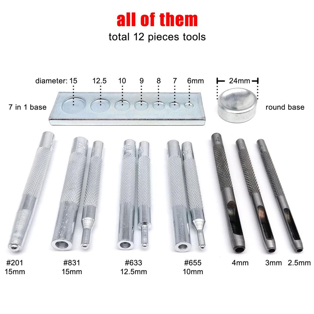 Hand Die Punch Tool for #831 #633 #633 #201 Metal Leather Jacket Coat Bag Clothes Press Popper Snap Button Stud Fastener