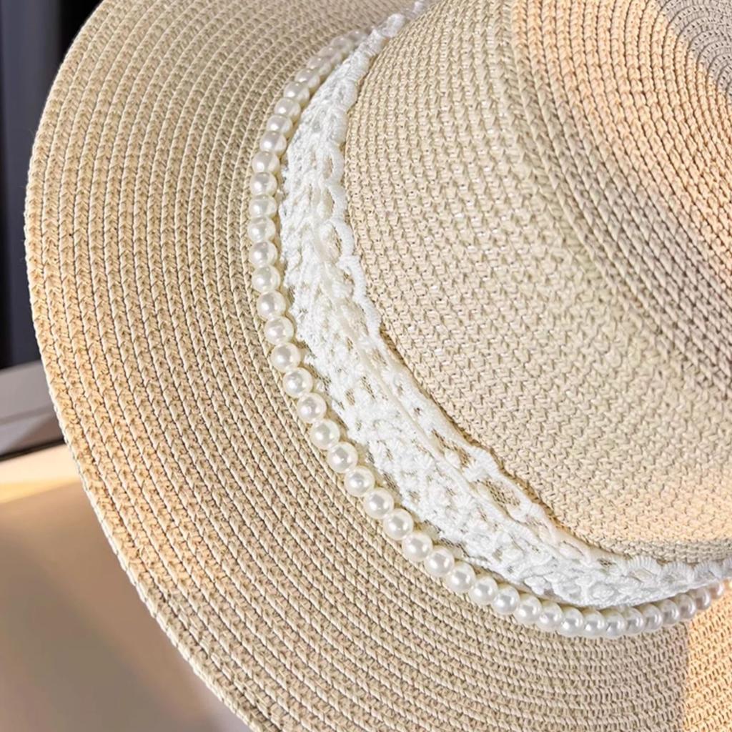 Women'S Linen Beach Sun Hat with Mesh Ribbon Decor, French Style Elegant Summer Sun Protection Hat, Breathable Straw Fisherman Cap with Bow