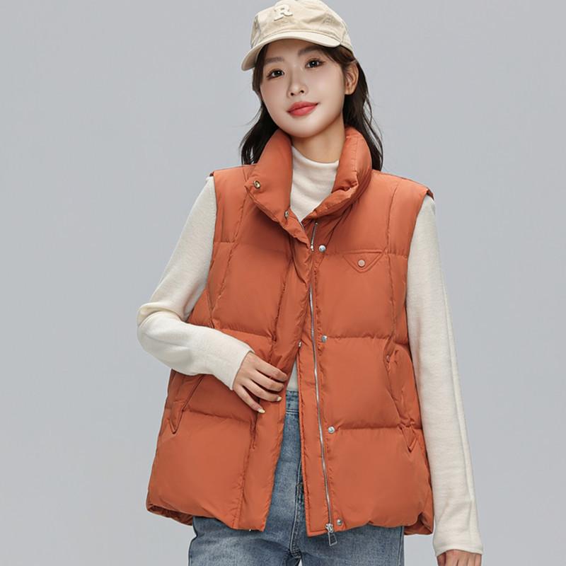 Down jacket women's new stand-up collar down vest vest in autumn and winter 2024 90 white duck down loose coat tide