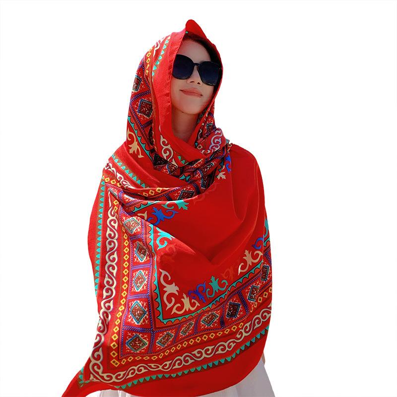 Sunscreen Shawl Women's Summer Thin Travel Big Scarf Desert Silk Scarf Ethnic Style Scarf Seaside Beach Scarf